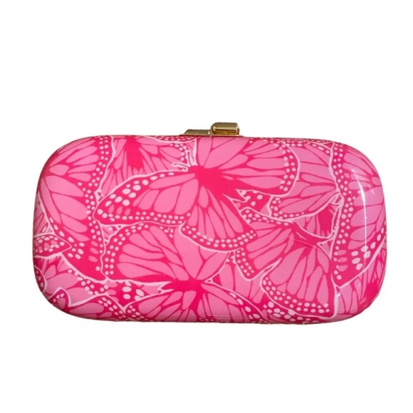 Lilly Pulitzer Hard to Get Clutch Pink Daiquiri Pin Smooches Pattern Hard Shell - Picture 1 of 6